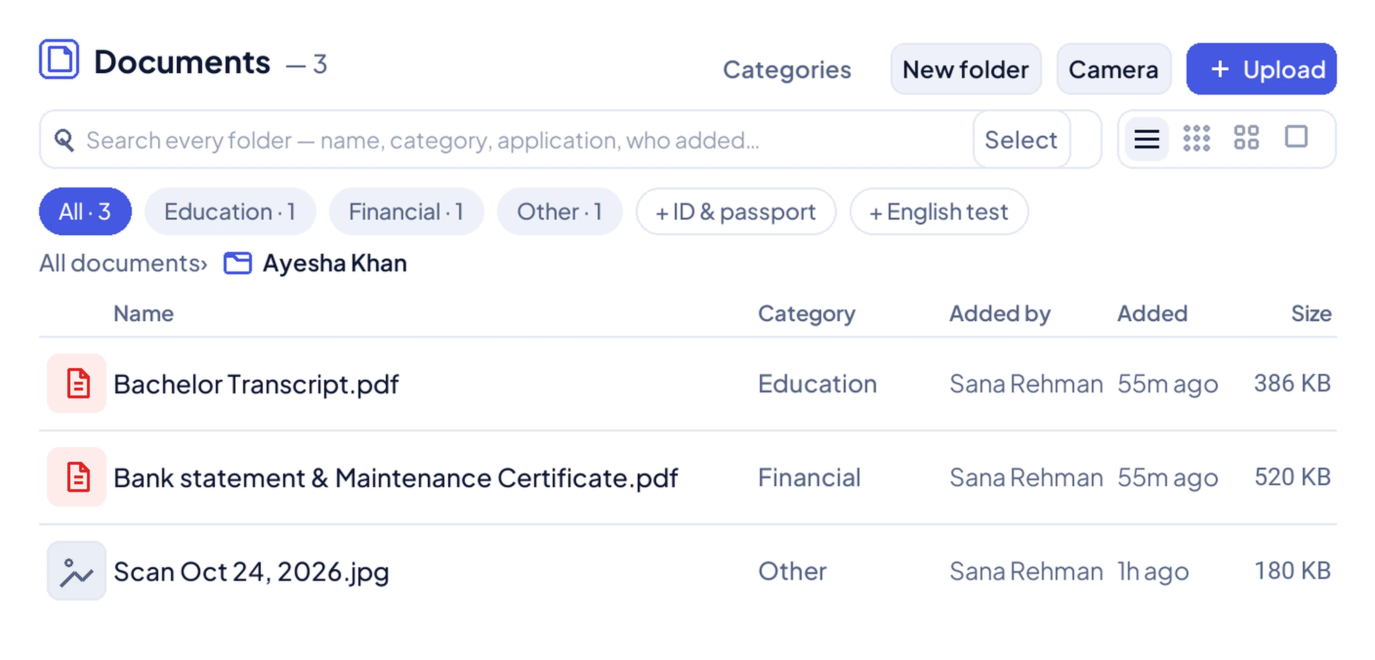 Every student document, in one place.